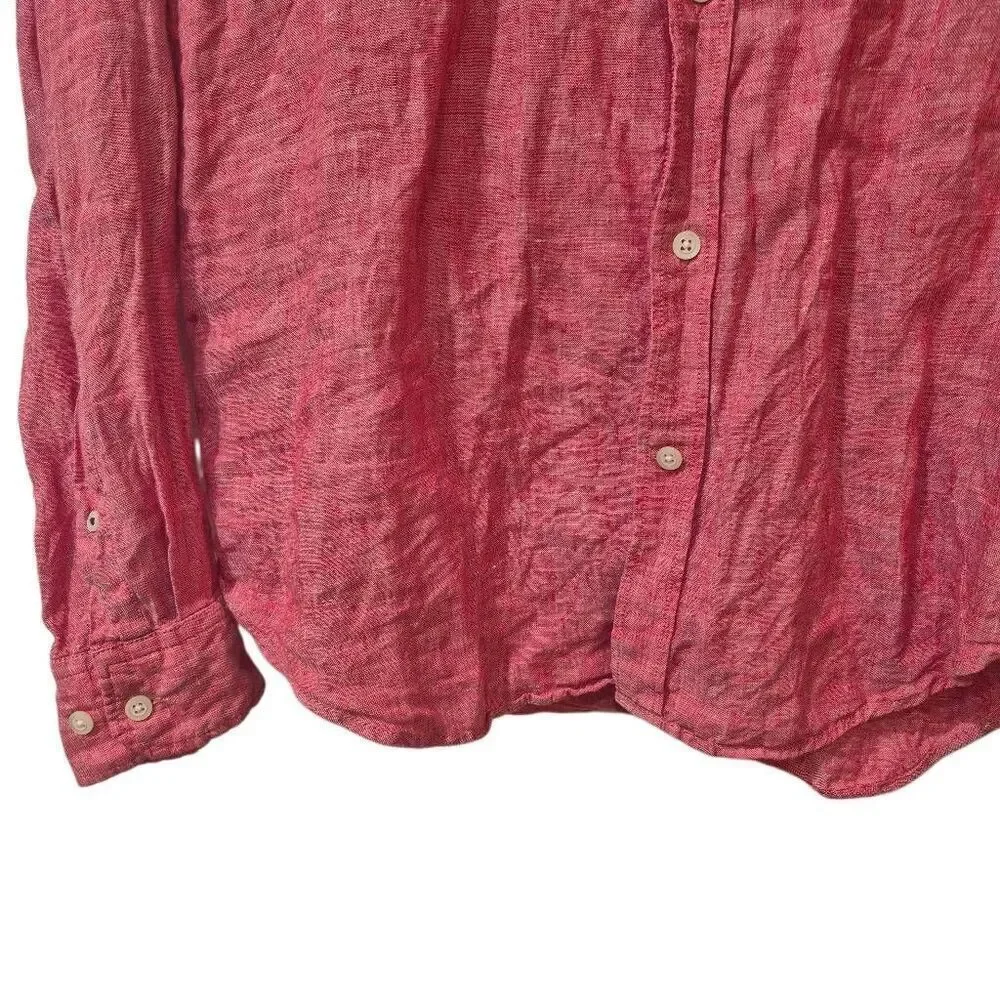 Banana Republic Men's Raspberry Pink/Red Linen Classic Fit Button Down Collar Bu